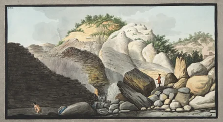 Uitzicht op de hete bron, Pisciarelli, van een deel van de kegel van de Solfaterra, Plaat XXI uit 